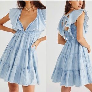 Light Blue Ruffled Women's Dress